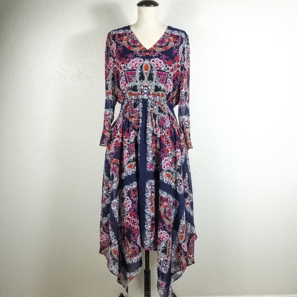 Vince Camuto Paisley Handkerchief-Hem Midi dress - Picture 2 of 6